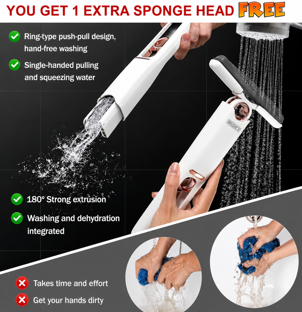 Mini Mop for Kitchen, Floor, Glass, Car & More - 2 Sponges | Self Squeeze | Strong Absorbent | Wet & Dry Use