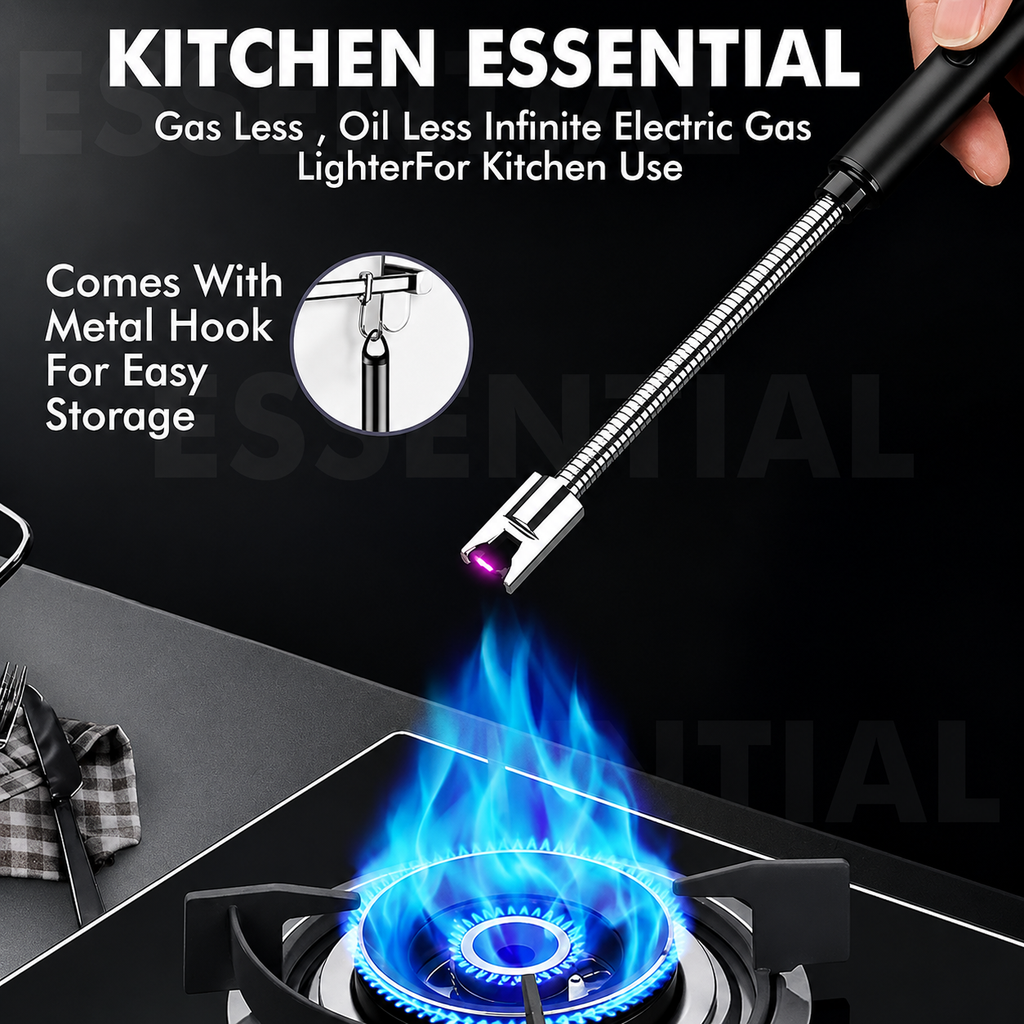 USB Rechargeable Electric Kitchen Lighter – Windproof, Flameless Arc Lighter for Gas Stove, Candles & Diwali (Pack of 1)