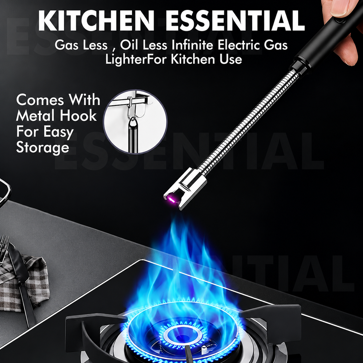 USB Rechargeable Electric Kitchen Lighter – Windproof, Flameless Arc Lighter for Gas Stove, Candles & Diwali (Pack of 1)